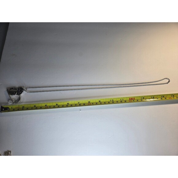 Silver Tone Necklace with Large Heart Pendant and Clear Bead - Picture 5 of 5